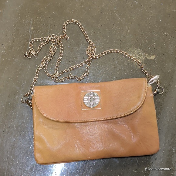 Unbranded Tan Faux Leather Crossbody Bag Gold Chain Strap Wallet On String Small — photo 2